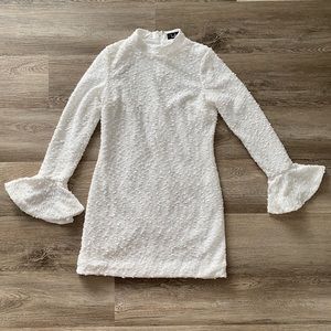 Lulus White Tweed Sequin Long Sleeve Dress XS